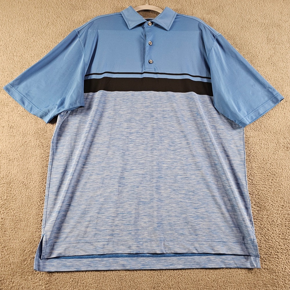 FootJoy Mens XL ProDry Golf Polo Shirt Blue Colorblock Striped Performance Short - Picture 1 of 6